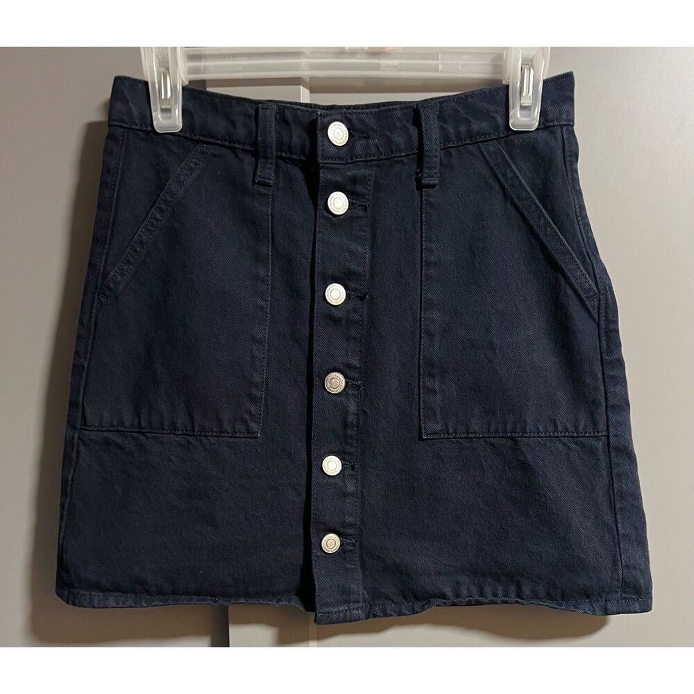 Lucky Brand Womens Utility Mini Skirt Button Front Navy Blue Academia Size 0/25
